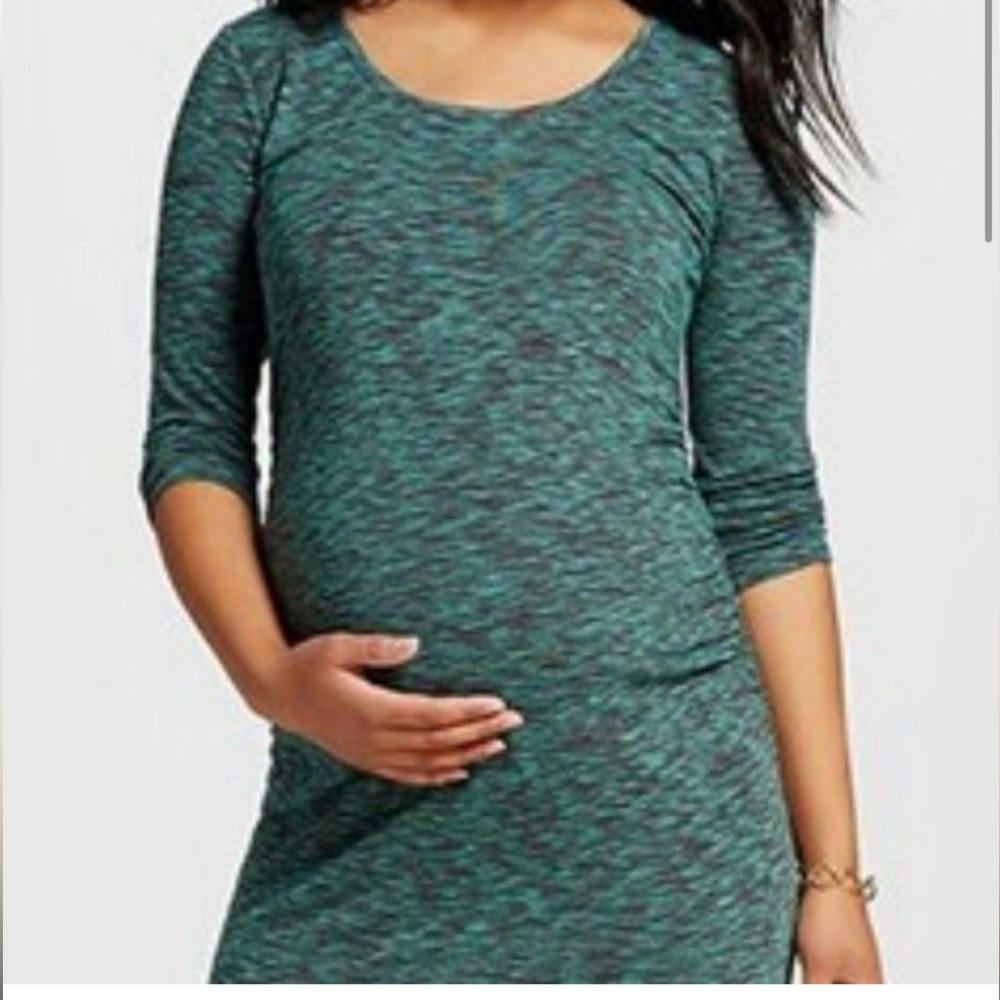 3/4 Sleeve Knee Length Teal Maternity Dress
